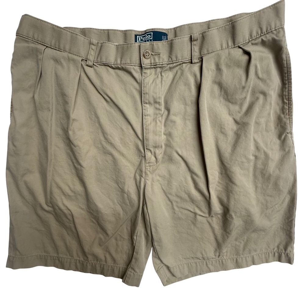 Polo Ralph Lauren Mens Pleated Chino Shorts Tan Khaki Cotton 40W 9 Inseam